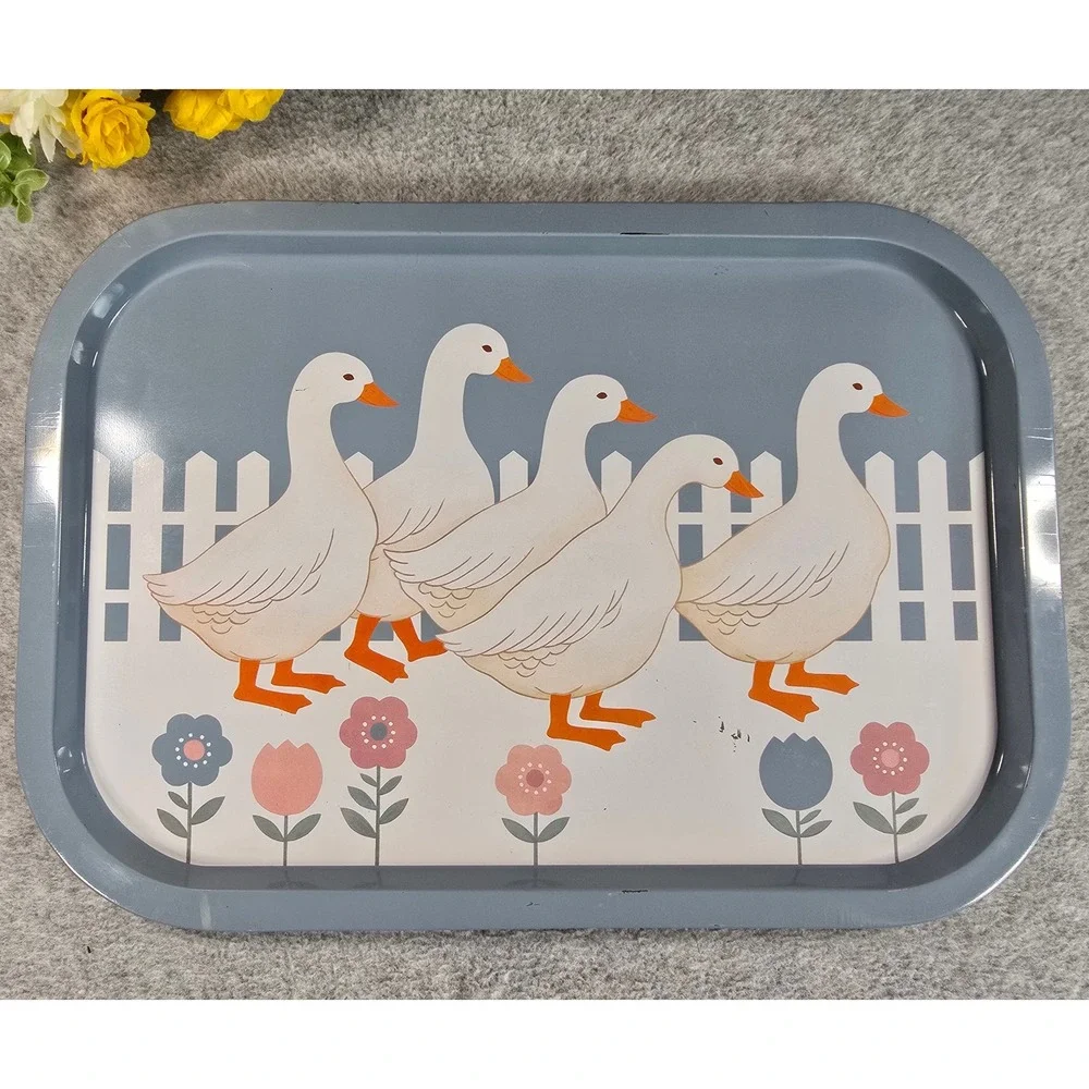Vintage Goose Metal Serving Tray Blue Geese Farmhouse Cottagecore 15x10.5in